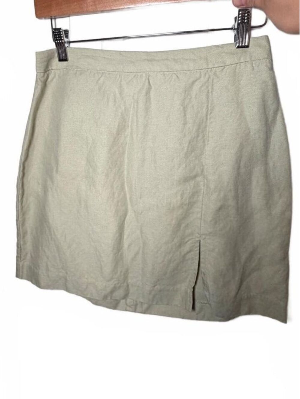 Aritzia Wilfred Sage Green Tencel Linen Mini Skirt Slit Size 4